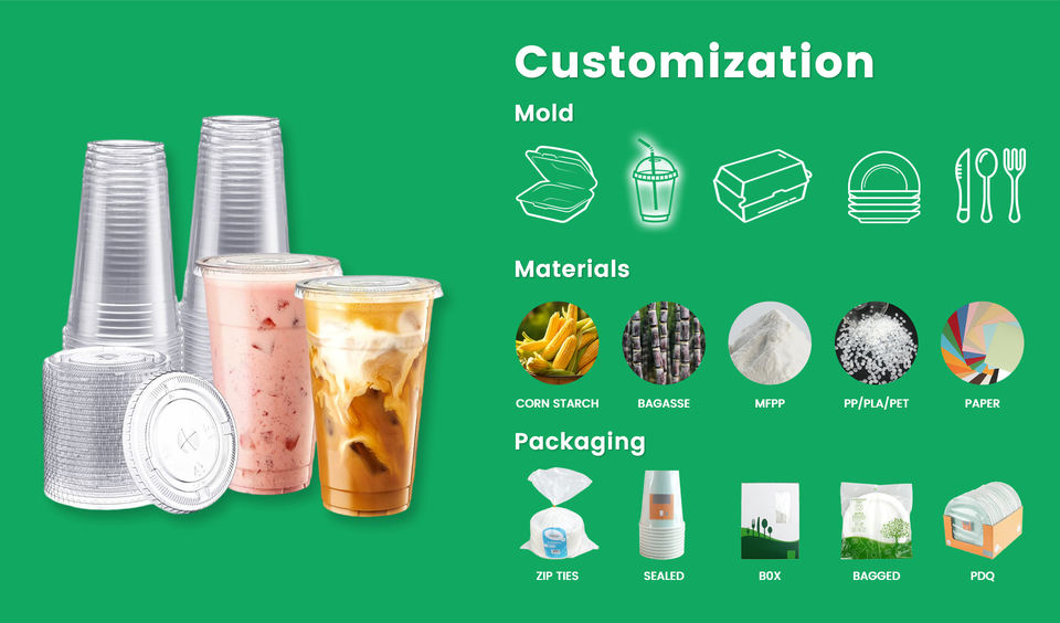 Custom Logo Biodegradable PLA Cold Cups 12/16/24oz with Lids