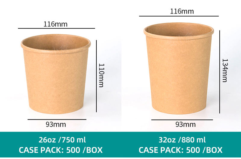 Custom Kraft Paper Soup Bowls 24oz Disposable with Lids for Takeaway