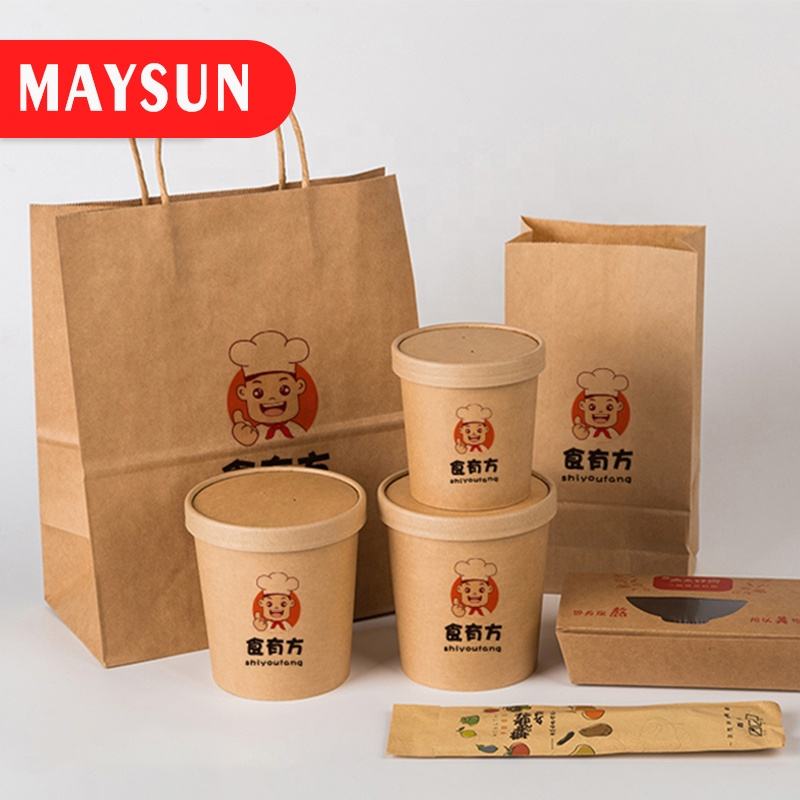Custom Kraft Paper Soup Bowls 24oz Disposable with Lids for Takeaway