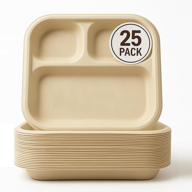 Biodegradable 3-Compartment Bagasse Plate - Eco-Friendly Disposable Lunch Tray