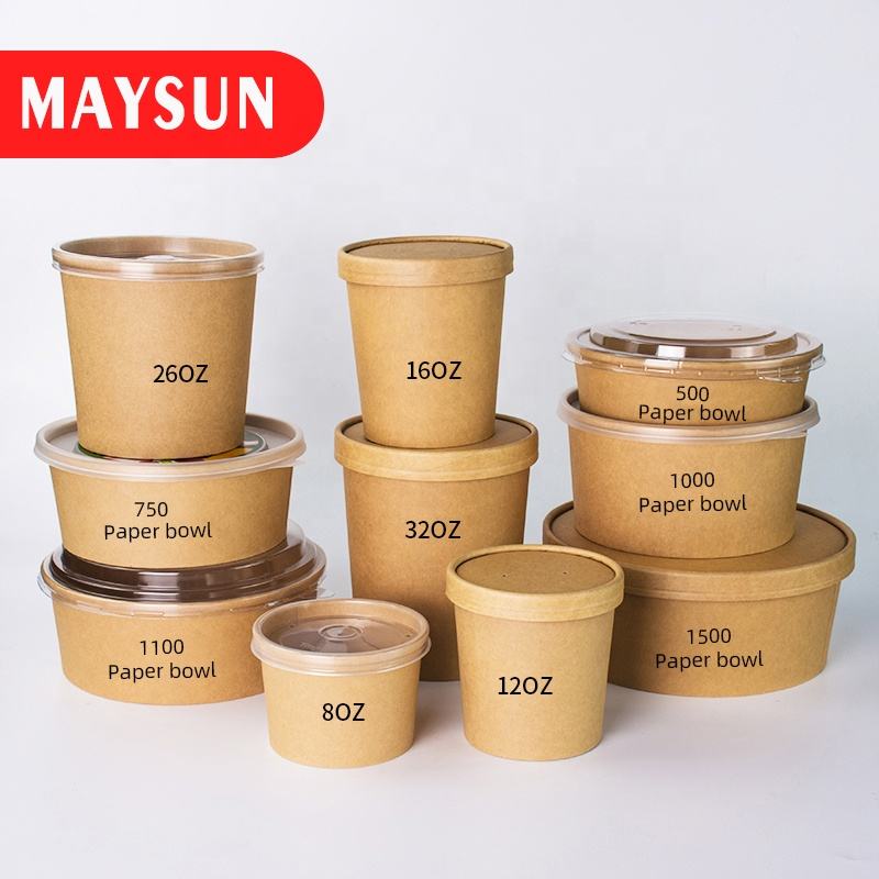 Custom Kraft Paper Soup Bowls 24oz Disposable with Lids for Takeaway