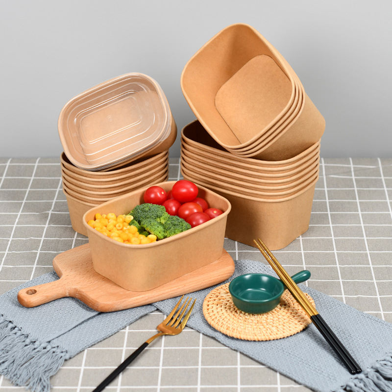 Custom Kraft Paper Square Bowls with Lids – Eco-Friendly Food Containers