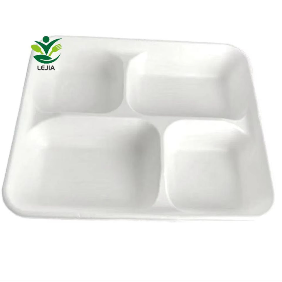 Eco-Friendly 4-Compartment Bagasse Lunch Tray for Food Storage