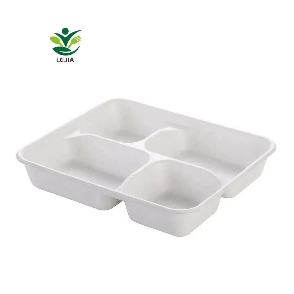 Eco-Friendly 4-Compartment Bagasse Lunch Tray for Food Storage