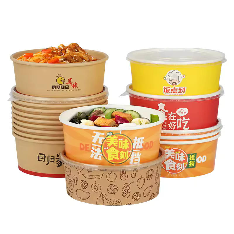 Custom Size Paper Bowl Disposable Salad Container for Fast Food Delivery