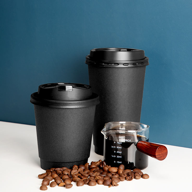Custom Gold Stamp Eco-Friendly Double Wall Paper Cups with Lids for Coffee Tea