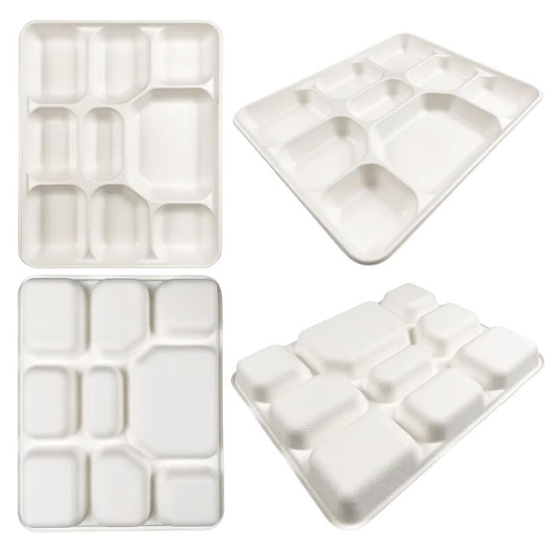 Heavy-Duty Biodegradable 9-Compartment Sugarcane Pulp Tray 330x265mm