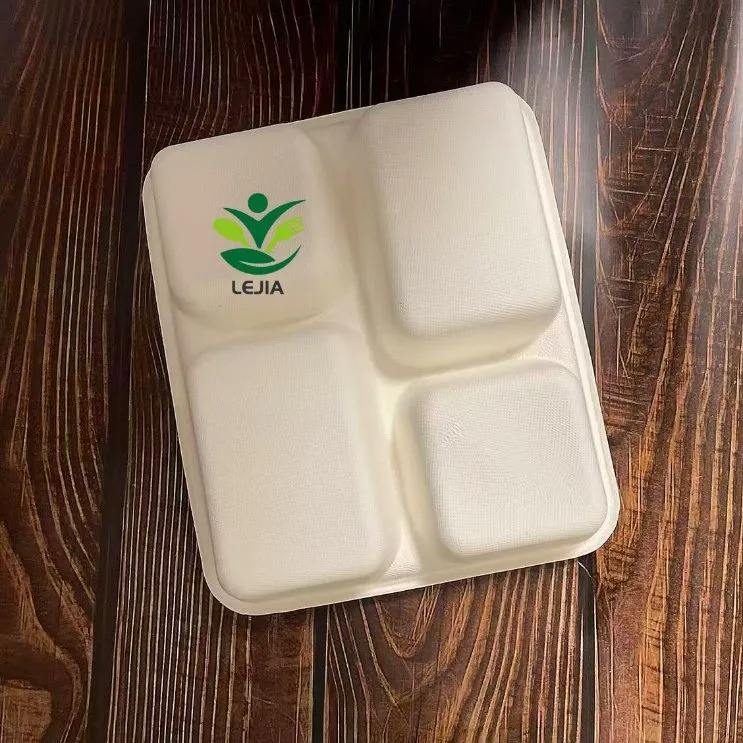 Eco-Friendly 4-Compartment Bagasse Lunch Tray for Food Storage
