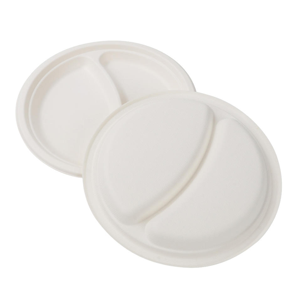 Biodegradable Sugarcane Bagasse Round Plate with 2 Compartments