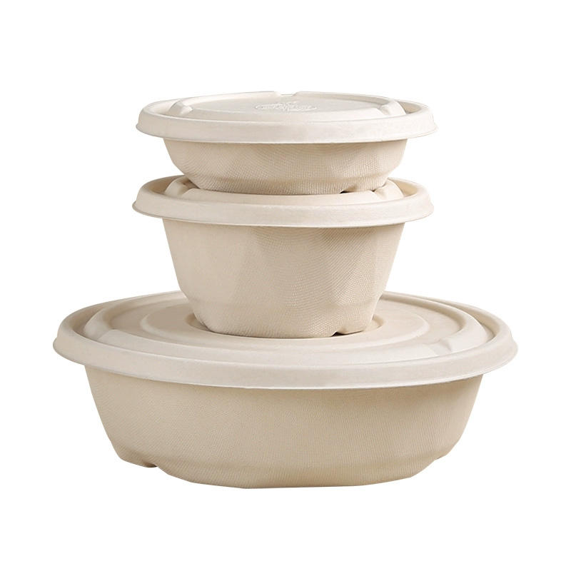 1000ml Biodegradable Sugarcane Fiber Salad Bowl with Lid – Eco-Friendly Compostable Bagasse for Camping