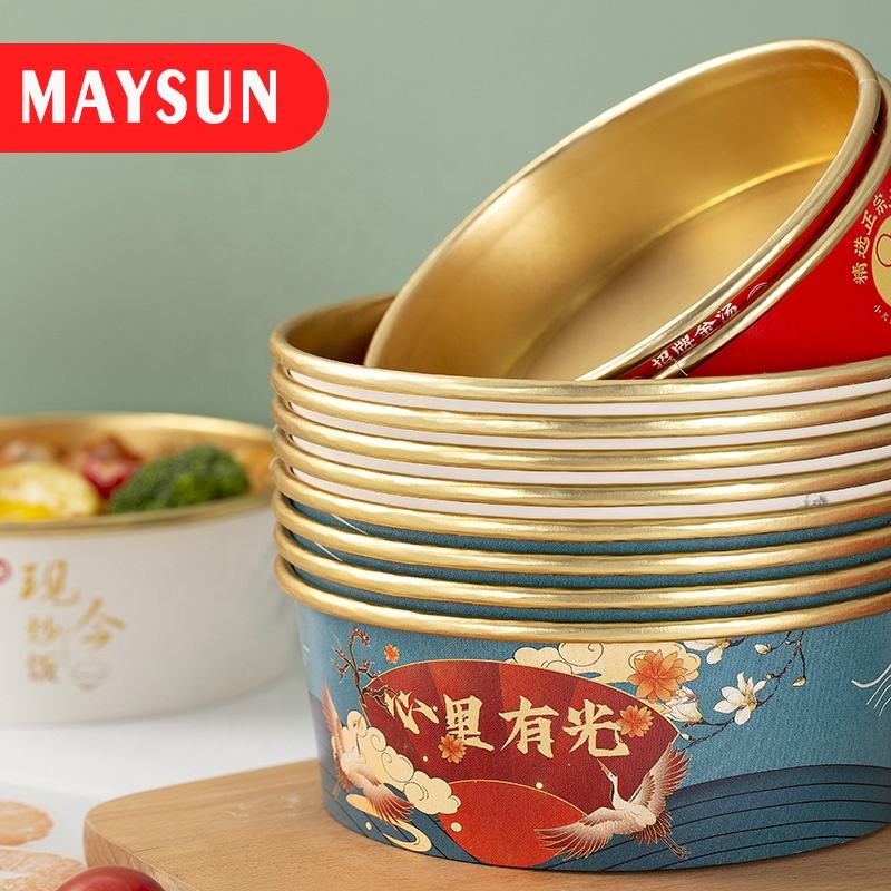 Custom Kraft Paper Soup Bowls 24oz Disposable with Lids for Takeaway