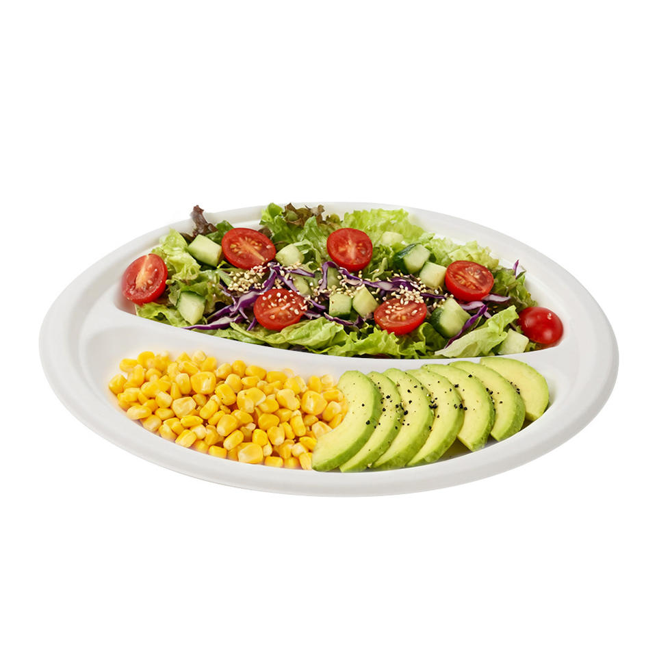 Biodegradable Sugarcane Bagasse Round Plate with 2 Compartments