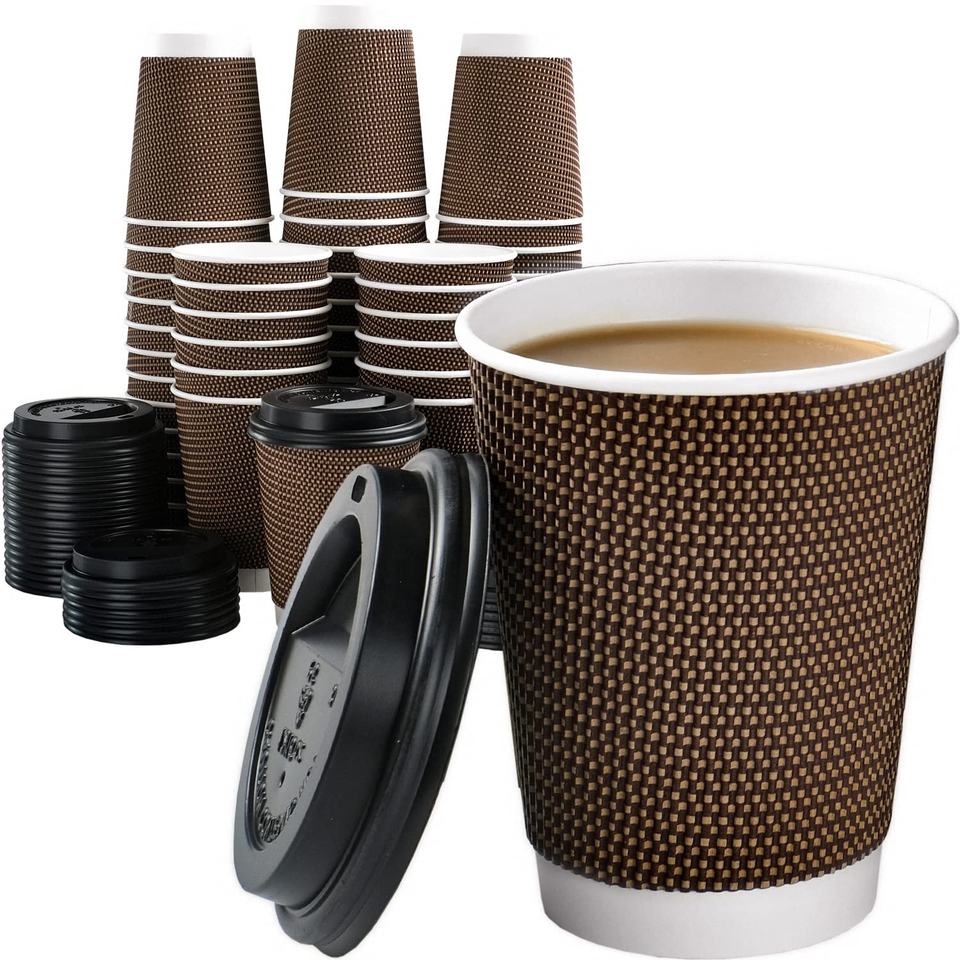 8-16oz Compostable Double Wall Kraft Paper Cups for Hot Drinks