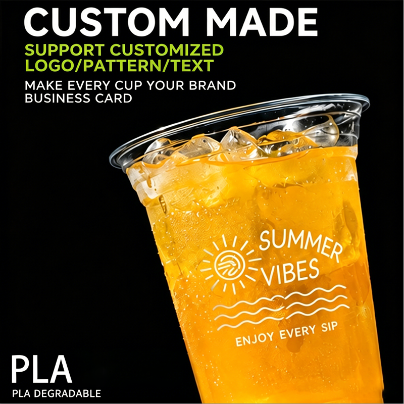 Compostable PLA Cold Drink Cups with Lids - 8/12/16/24 oz, Halal Friendly
