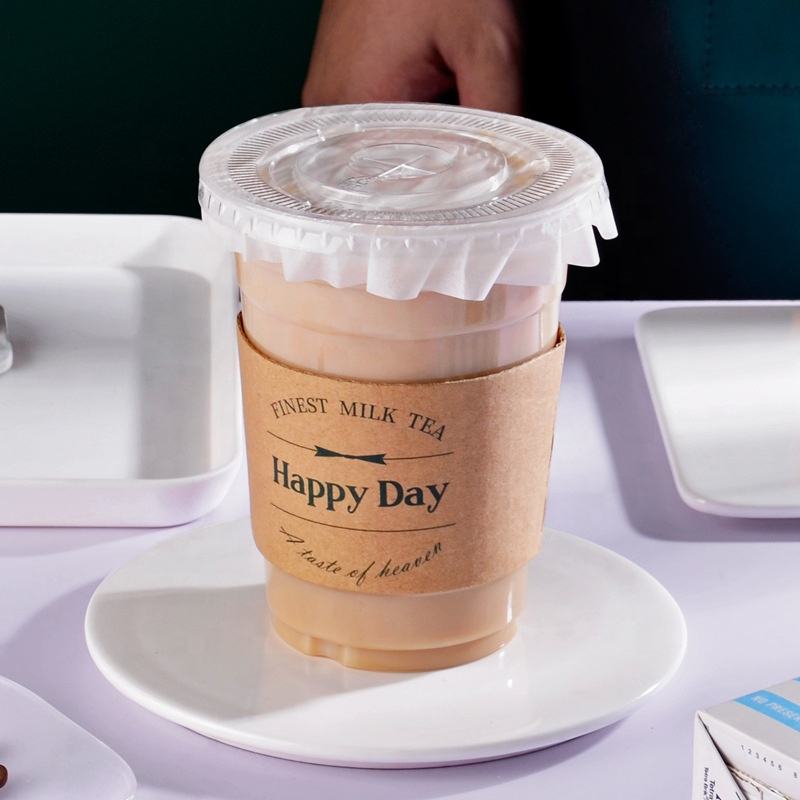 Econewleaf Custom Printed Compostable PLA Cups 12oz with Clear Dome Flat Lid