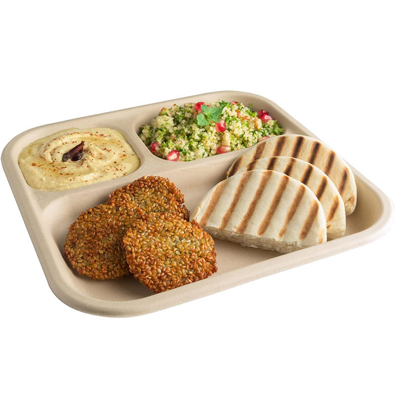 Biodegradable 3-Compartment Bagasse Plate - Eco-Friendly Disposable Lunch Tray