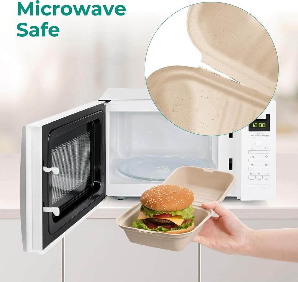 6" Eco-Friendly Sugarcane Bagasse Clamshell Lunch Box