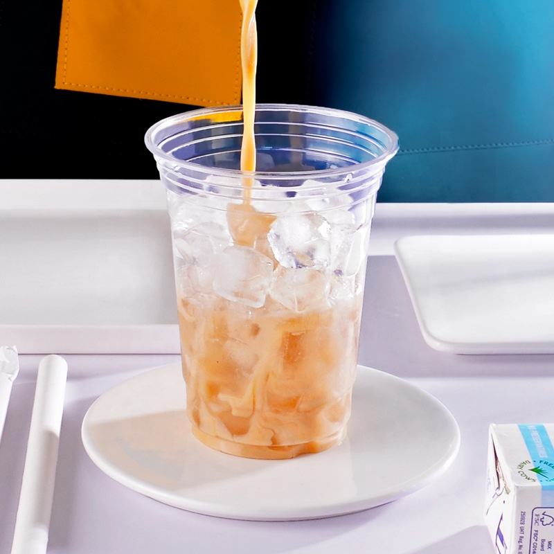 Econewleaf Custom Printed Compostable PLA Cups 12oz with Clear Dome Flat Lid