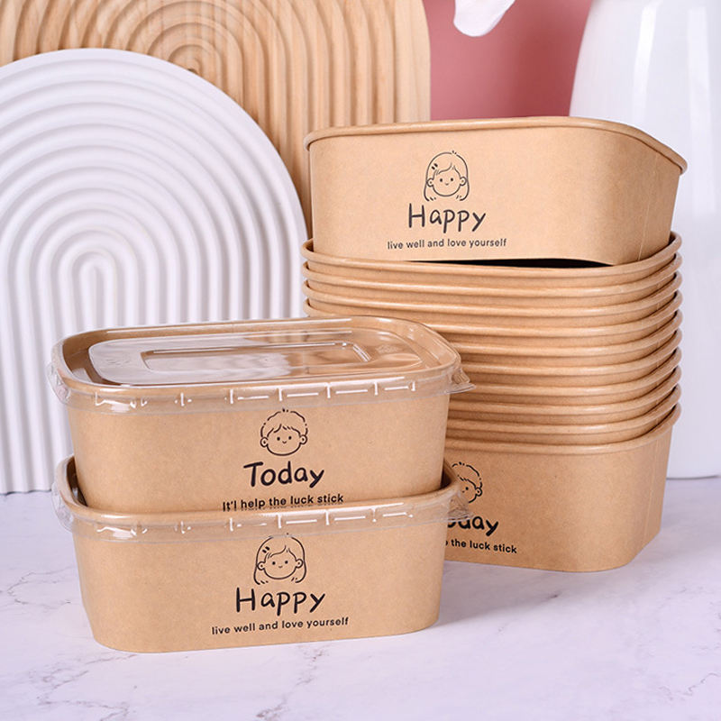Custom Kraft Paper Square Bowls with Lids – Eco-Friendly Food Containers