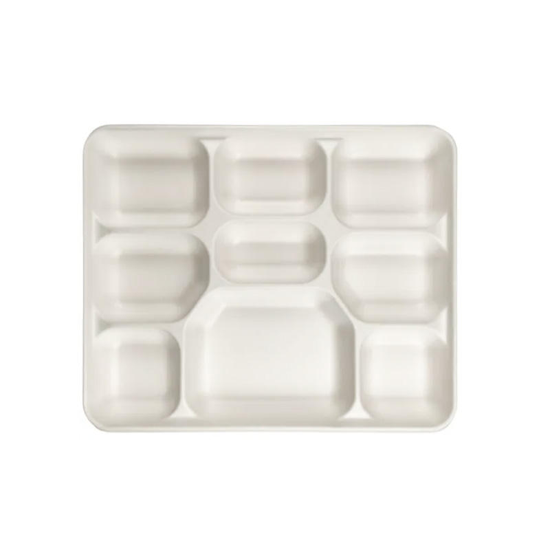 Heavy-Duty Biodegradable 9-Compartment Sugarcane Pulp Tray 330x265mm