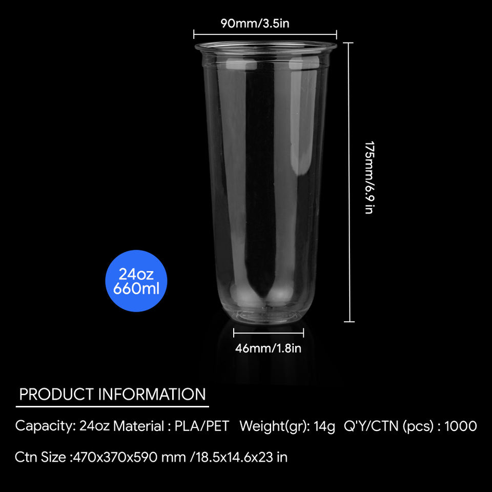 KINGWIN Biodegradable PET PLA Clear Cold Cups with Lids - 12/16/24 oz