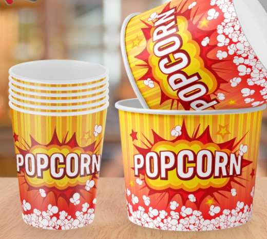 Custom Printed Paper Popcorn Cups & Buckets for Cinemas