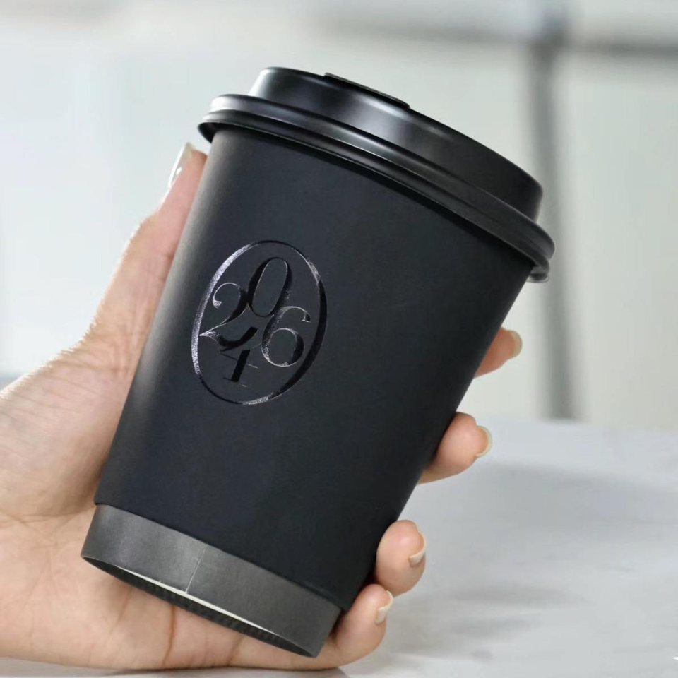 Custom Gold Stamp Eco-Friendly Double Wall Paper Cups with Lids for Coffee Tea