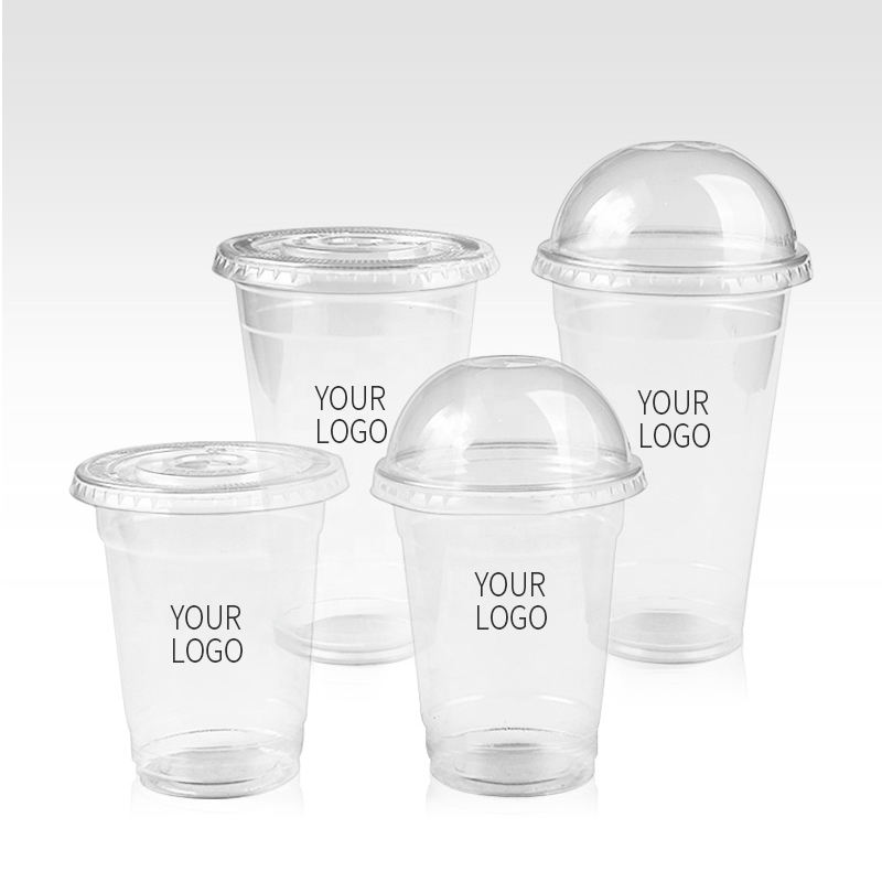 Econewleaf Custom Printed Compostable PLA Cups 12oz with Clear Dome Flat Lid
