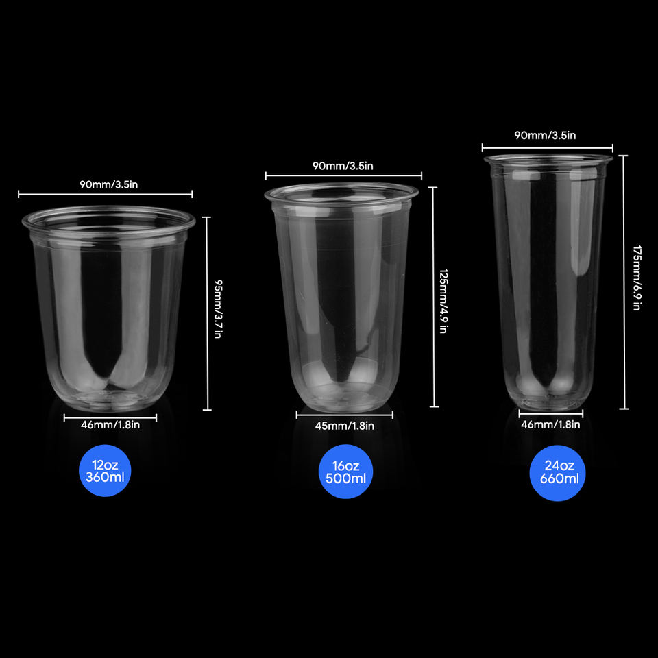 KINGWIN Biodegradable PET PLA Clear Cold Cups with Lids - 12/16/24 oz