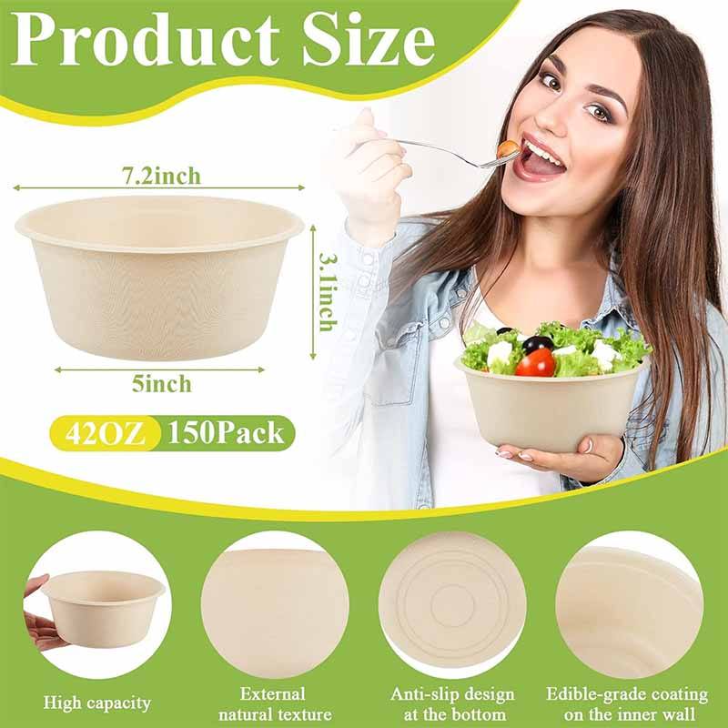 Compostable 42oz Bagasse Soup Bowls – Eco-Friendly, Microwave-Safe