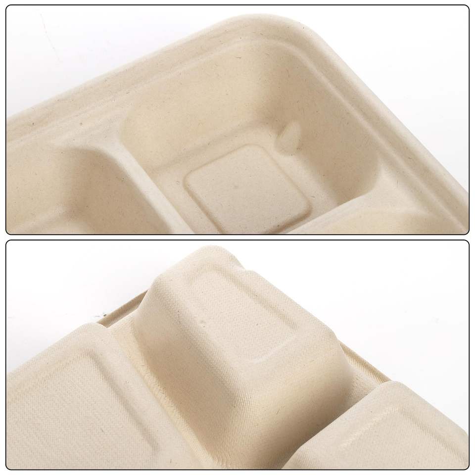 Custom Eco-Friendly Bagasse 6-Compartment Lunch Tray - Disposable Sugarcane Paper Plates