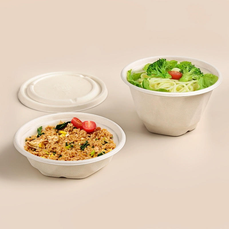 1000ml Biodegradable Sugarcane Fiber Salad Bowl with Lid – Eco-Friendly Compostable Bagasse for Camping
