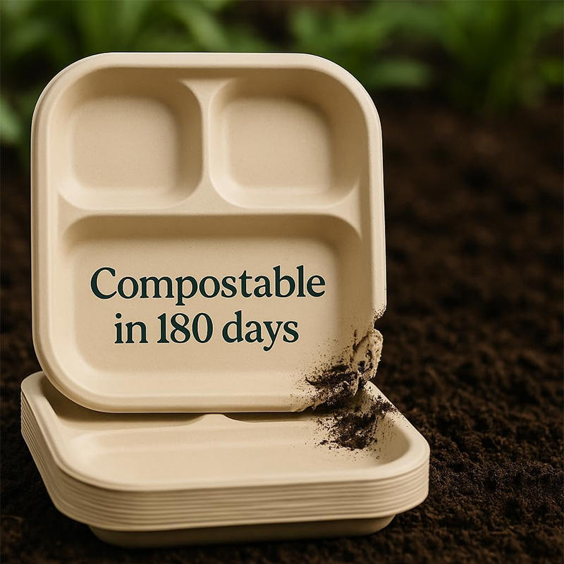Biodegradable 3-Compartment Bagasse Plate - Eco-Friendly Disposable Lunch Tray