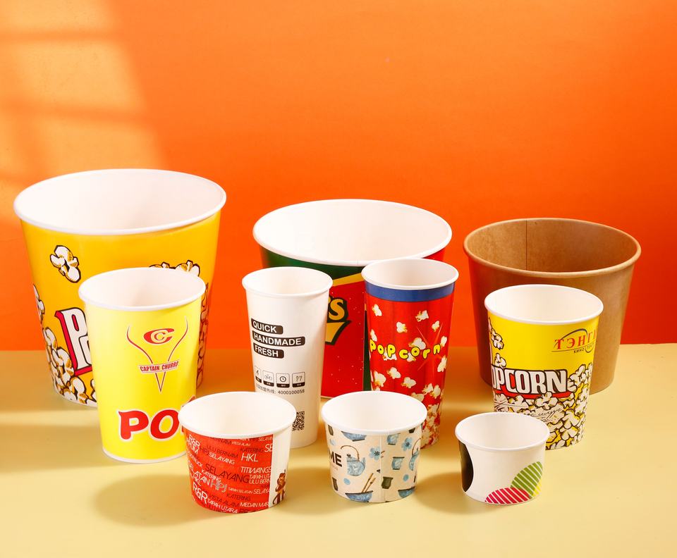 Custom Printed Paper Popcorn Cups & Buckets for Cinemas