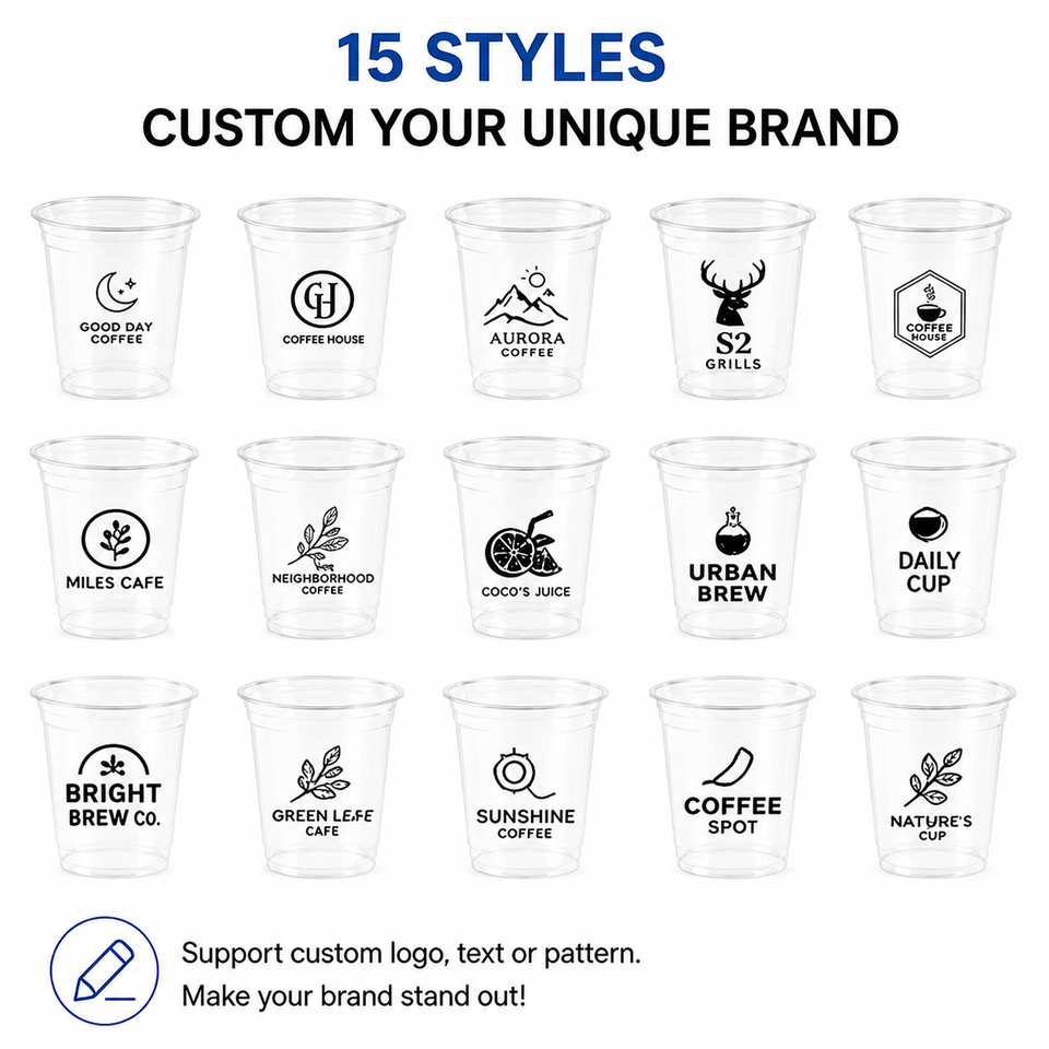 Compostable PLA Cold Drink Cups with Lids - 8/12/16/24 oz, Halal Friendly