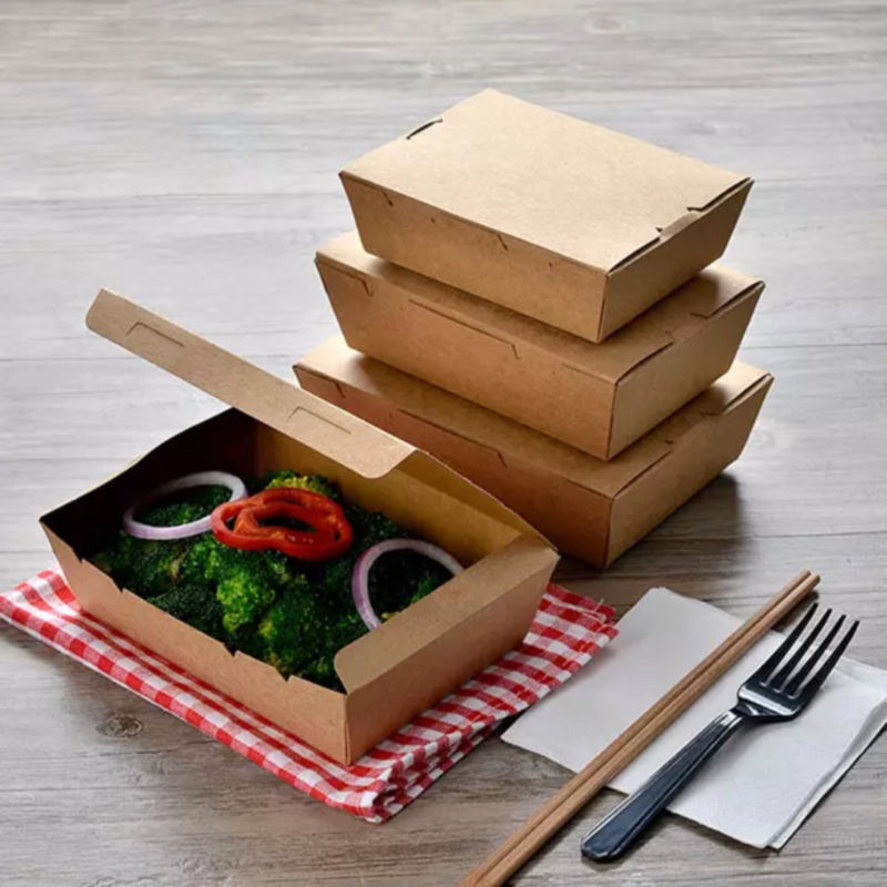 Custom Kraft Paper Takeaway Lunch Box with UV Coating – Eco-Friendly Food Packaging