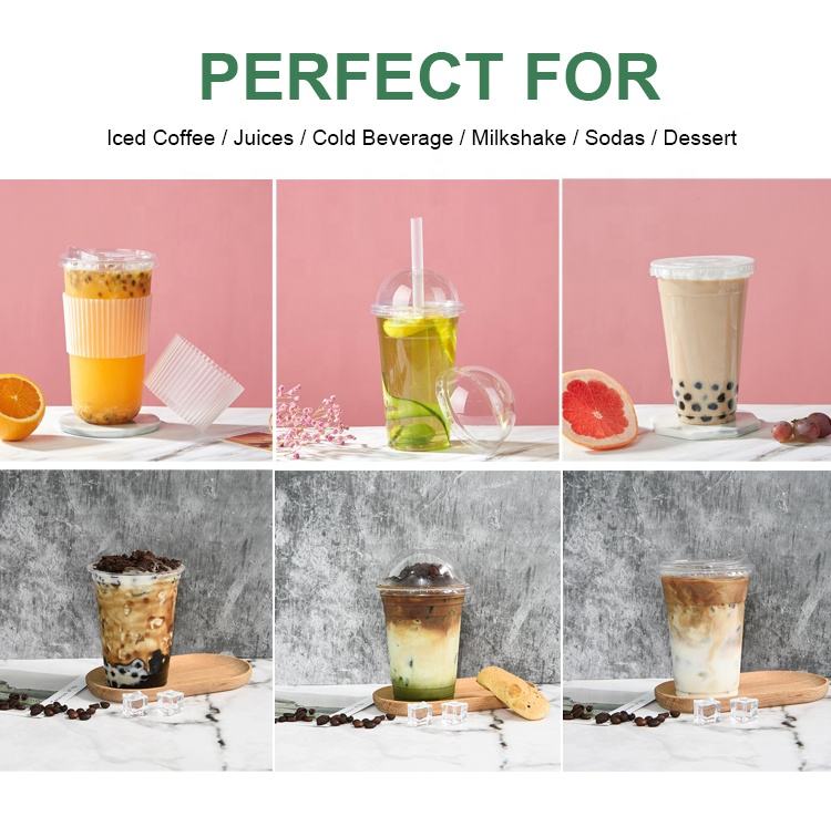 Econewleaf Custom Printed Compostable PLA Cups 12oz with Clear Dome Flat Lid