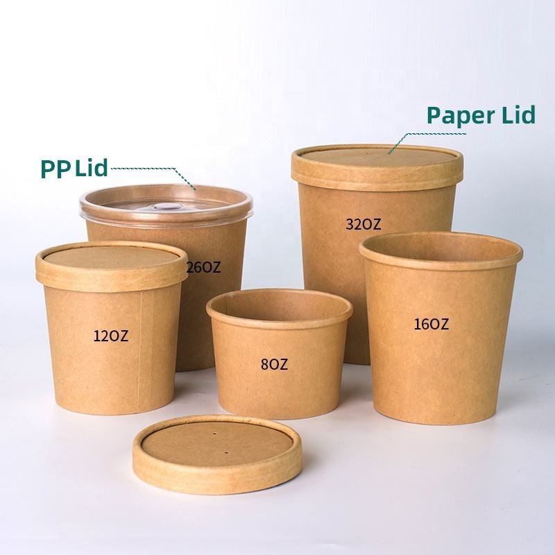 Custom Kraft Paper Soup Bowls 24oz Disposable with Lids for Takeaway
