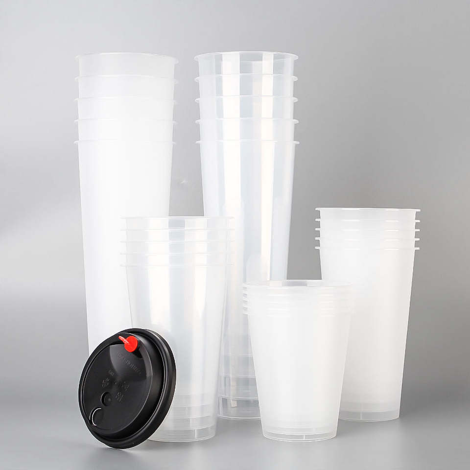 Custom Logo 16oz & 12oz Disposable PET/PP/PLA Plastic Cups with Lids for Juice, Tea, Coffee