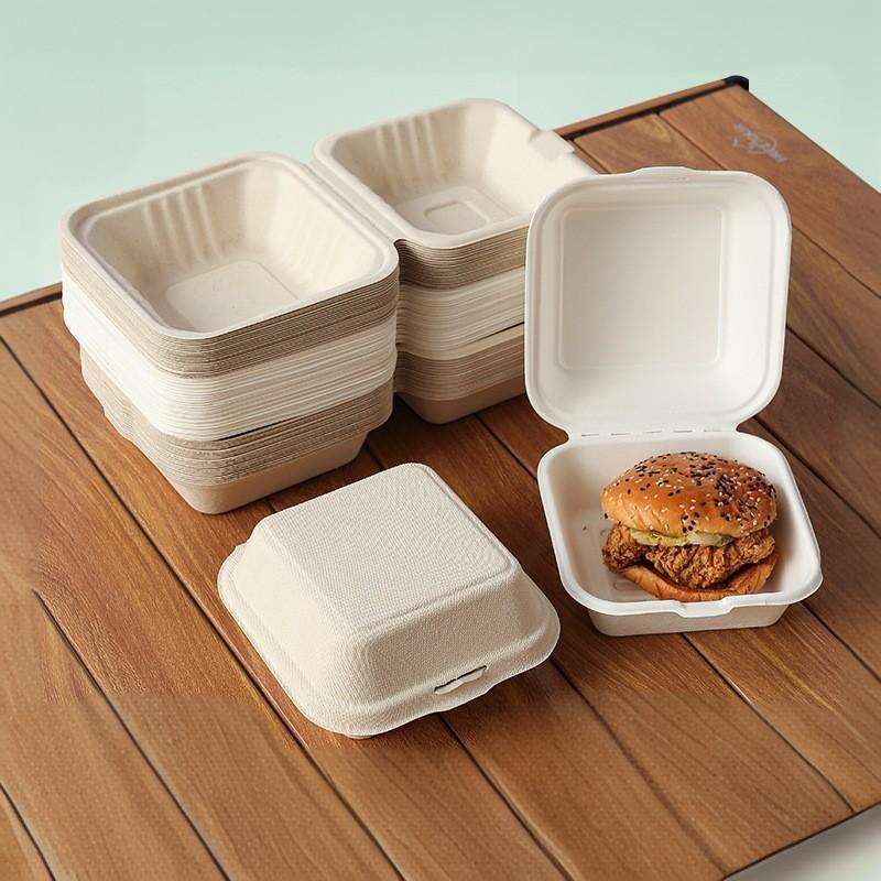 Biodegradable Sugarcane Pulp Clamshell Food Container – Eco Friendly Compostable Burger Box & Takeaway Lunch Box