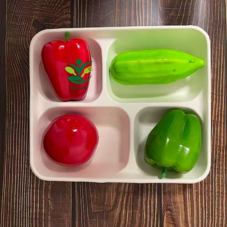 Eco-Friendly 4-Compartment Bagasse Lunch Tray for Food Storage