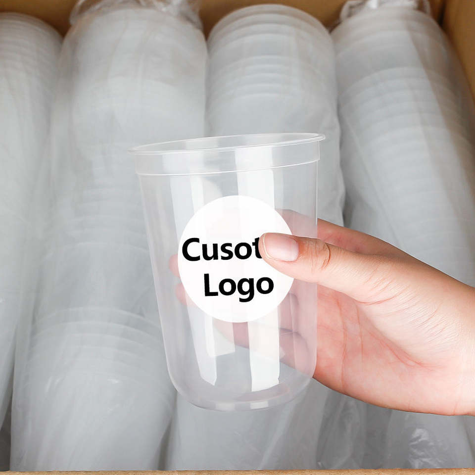 Custom Logo 16oz & 12oz Disposable PET/PP/PLA Plastic Cups with Lids for Juice, Tea, Coffee