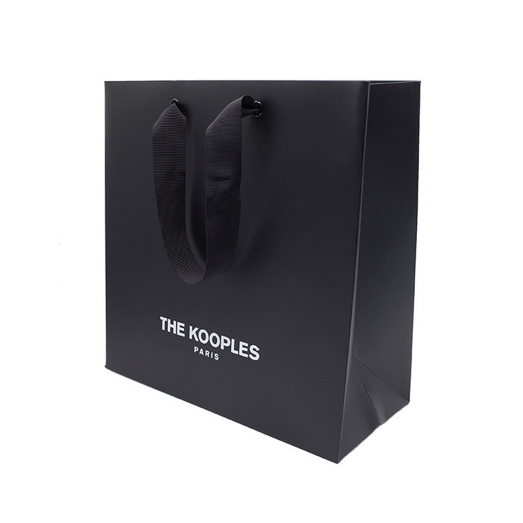 Custom Logo Hot Foil Stamped Black Matt Kraft Paper Shopping Bags