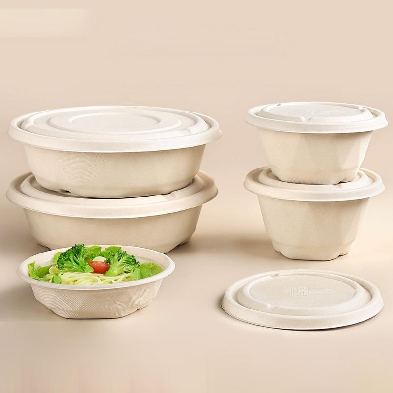 1000ml Biodegradable Sugarcane Fiber Salad Bowl with Lid – Eco-Friendly Compostable Bagasse for Camping