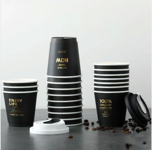 Custom Gold Stamp Eco-Friendly Double Wall Paper Cups with Lids for Coffee Tea