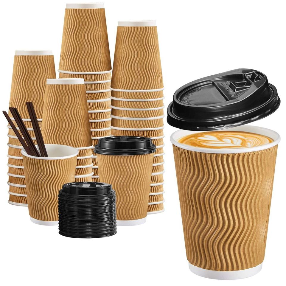 8-16oz Compostable Double Wall Kraft Paper Cups for Hot Drinks