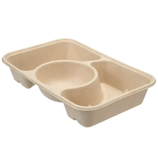 Custom Sugarcane Bagasse Lunch Trays - Biodegradable 2-Compartment Catering Trays