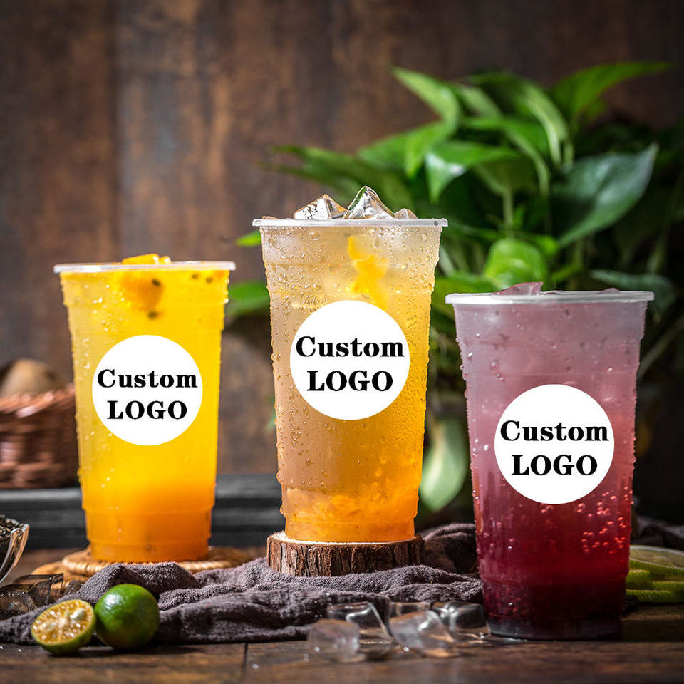 Custom Logo 16oz & 12oz Disposable PET/PP/PLA Plastic Cups with Lids for Juice, Tea, Coffee