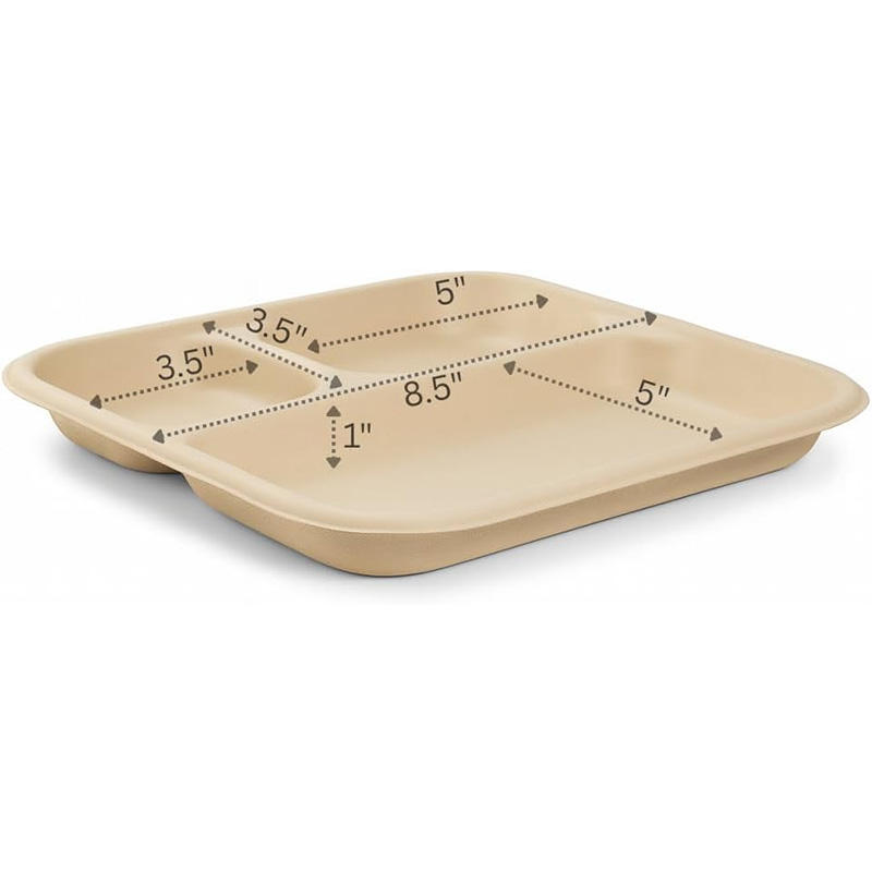 Biodegradable 3-Compartment Bagasse Plate - Eco-Friendly Disposable Lunch Tray