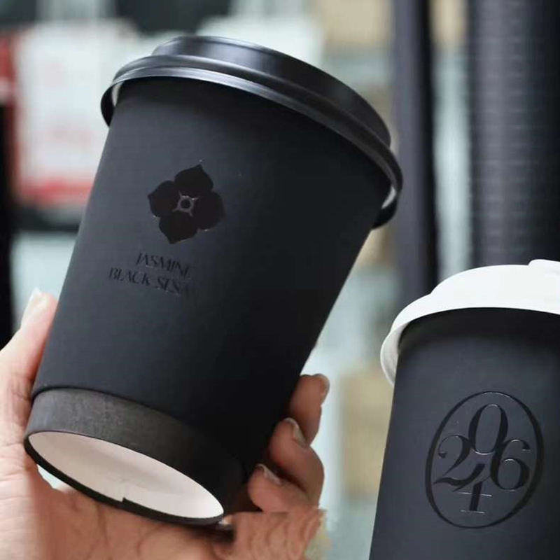 Custom Gold Stamp Eco-Friendly Double Wall Paper Cups with Lids for Coffee Tea